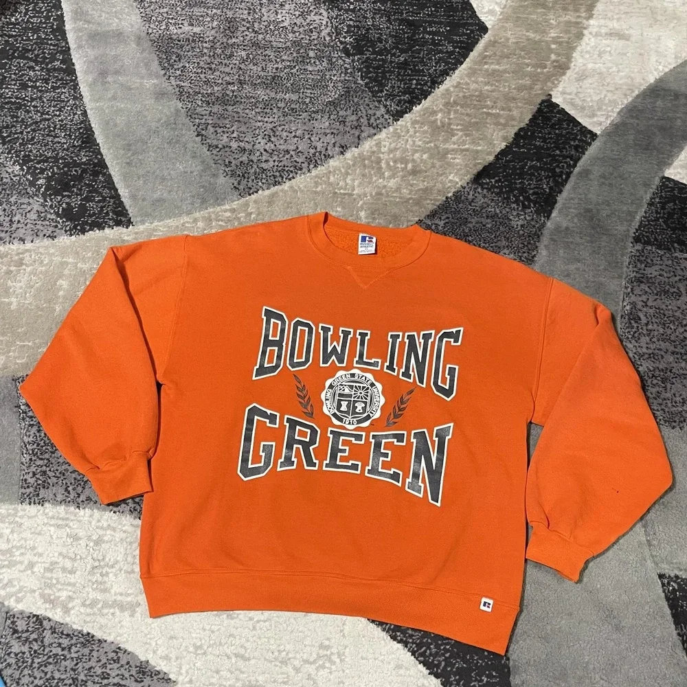 Bowling Green University Sweater Men XL Orange Russell Athletic NCAA Box Fit USA